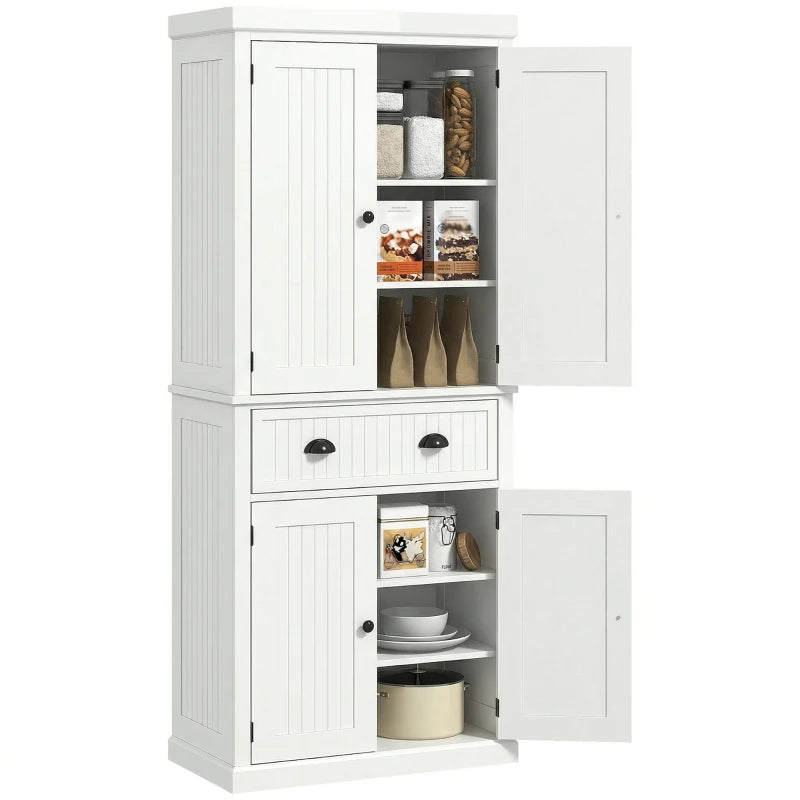 72" Kitchen Pantry, Freestanding Storage Cabinet with Drawer, Doors, Cream White