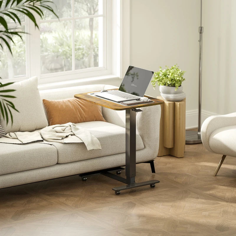 Pneumatic Standing Desk Adjustable Height, Mobile Stand Up Desk with Wheels, 43 Inch Rolling Table, Rustic Brown