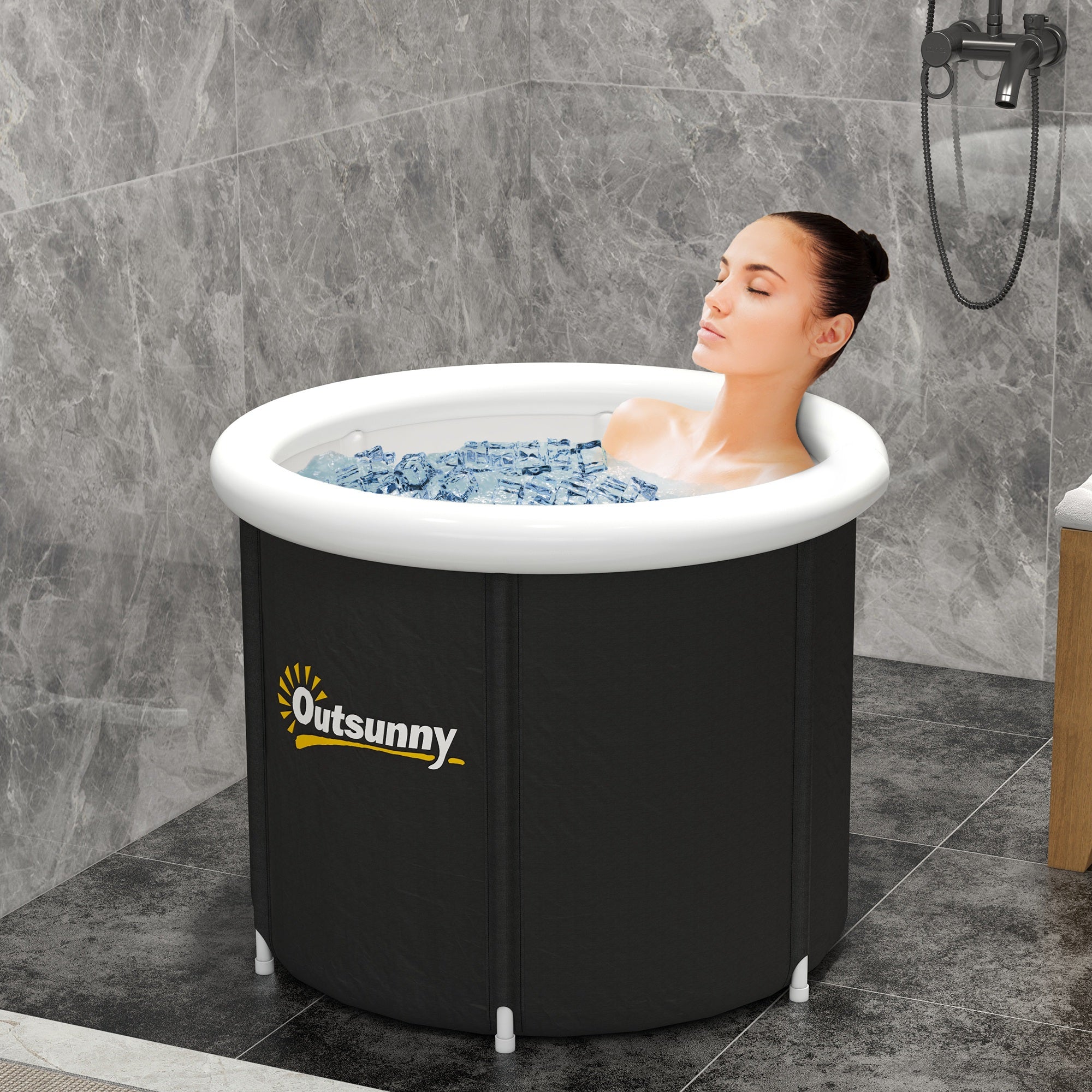Outsunny Portable Cold Plunge Tub Ice Bath Therapy Tub with Thermo Lid for Athletes Recovery Muscle Relaxation Black 