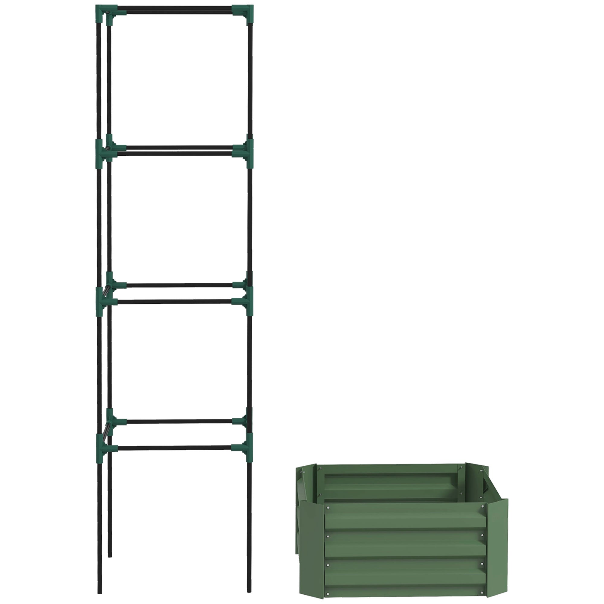 Outsunny Sturdy Galvanized Planter Box with 4-Tier Trellis for Climbing Vines Outdoor Raised Garden Bed Green 