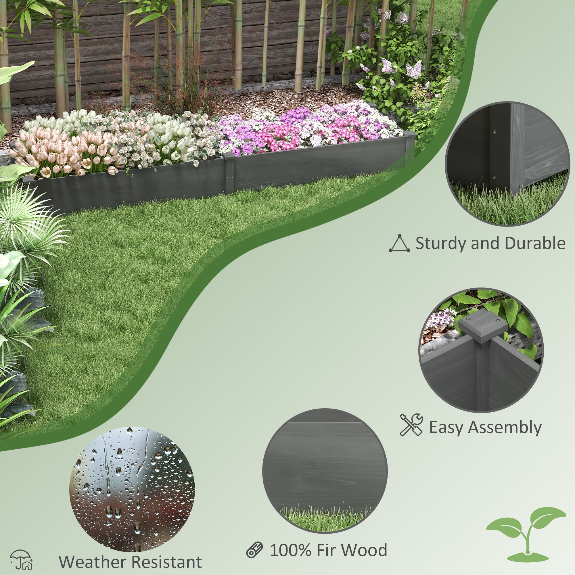 Outsunny Garden Bed 2 Planter Box Non-woven Liner Backyard Patio Outdoor Elevated Raised Galvanized Steel Wooden 96" x 24" x 10" Grey 