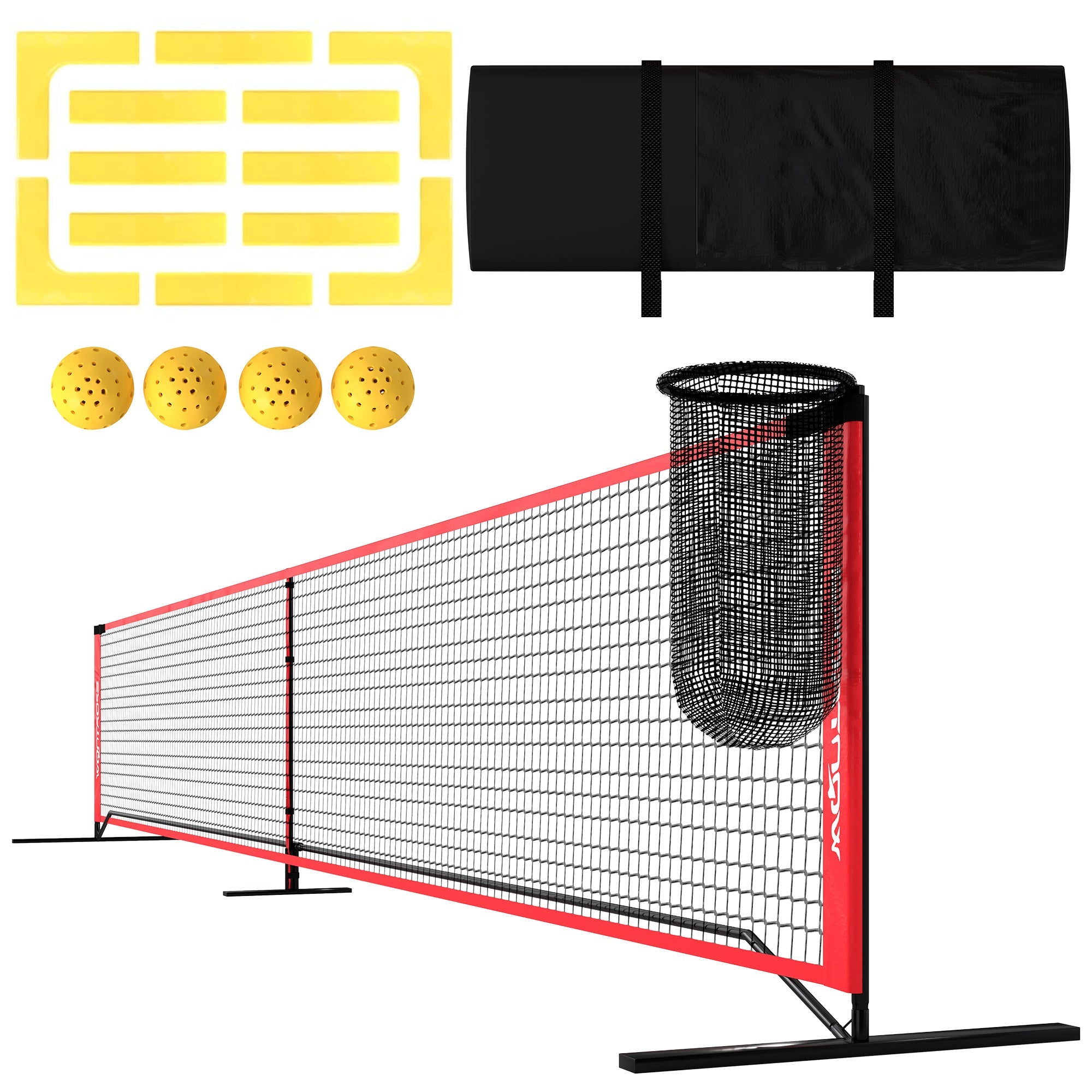 Soozier Portable Pickleball Net Set with 22FT Regulation Size Net, Ball Collector, Court Marking Kit, Balls, Carrying Bag 