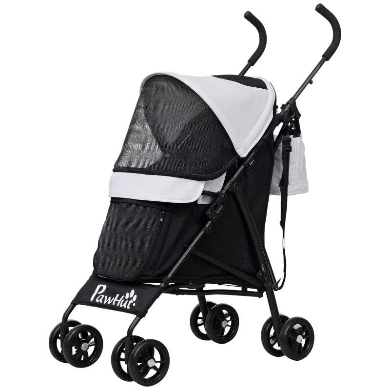 Foldable Dog Stroller, Lightweight Dog Pram w/ Shoulder Strap, Storage Bag, Cup Holder, Light Grey