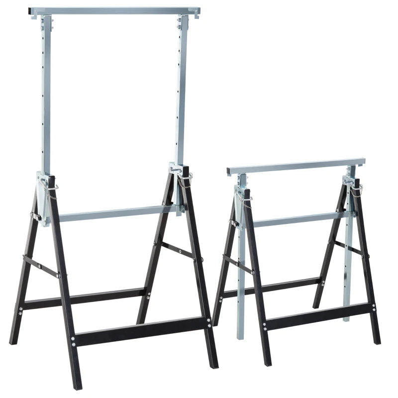 Set of 2 Adjustable Telescopic Builders Trestle, DIY Steel Work Bench Carpenter, Folding Saw Horse Tools Black