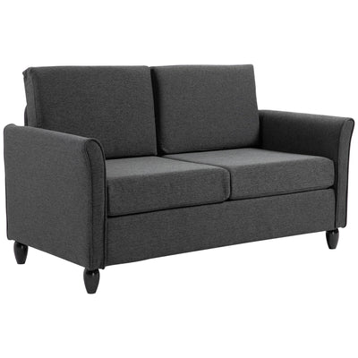 HOMCOM 55" Upholstered Double Sofa: With Armrest, Sturdy Wood Legs for Living Room Furniture, Dark Grey 