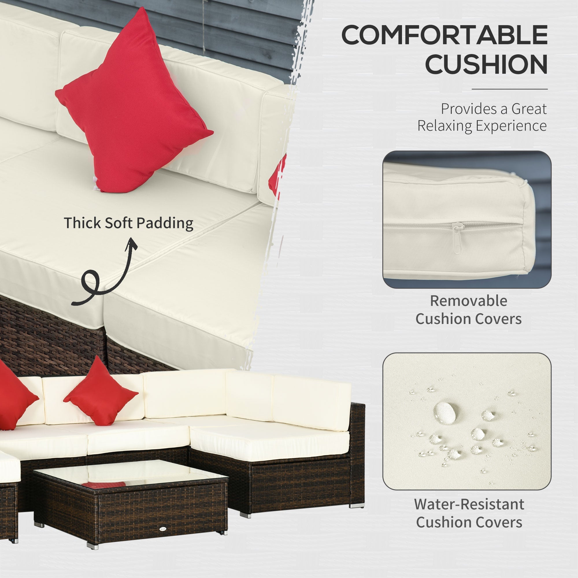 Outsunny 9pcs Patio Furniture Set Outdoor Wicker Sofa Cushioned Seat Cream White 