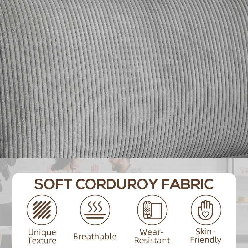 Three Seater Sofa, Fabric 3 Seater Couch with Spring Cushion and Cup Holders for Living Room, Bedroom, Light Grey