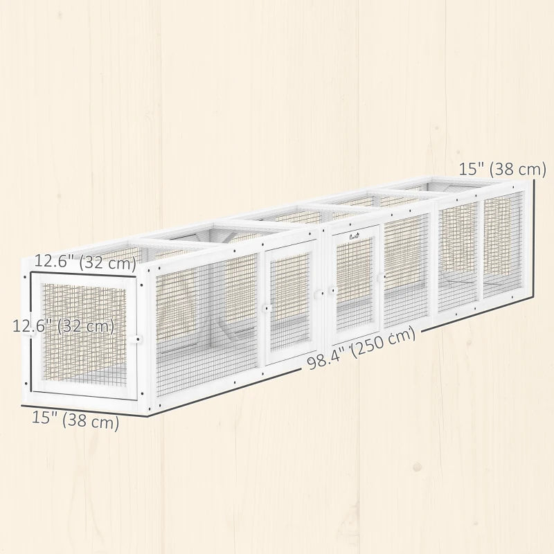 Cat Tunnel, Outdoor Cat Enclosure with Combinable Design, 8 Doors, 98" Kitty Toys for House, Window, Cage, White