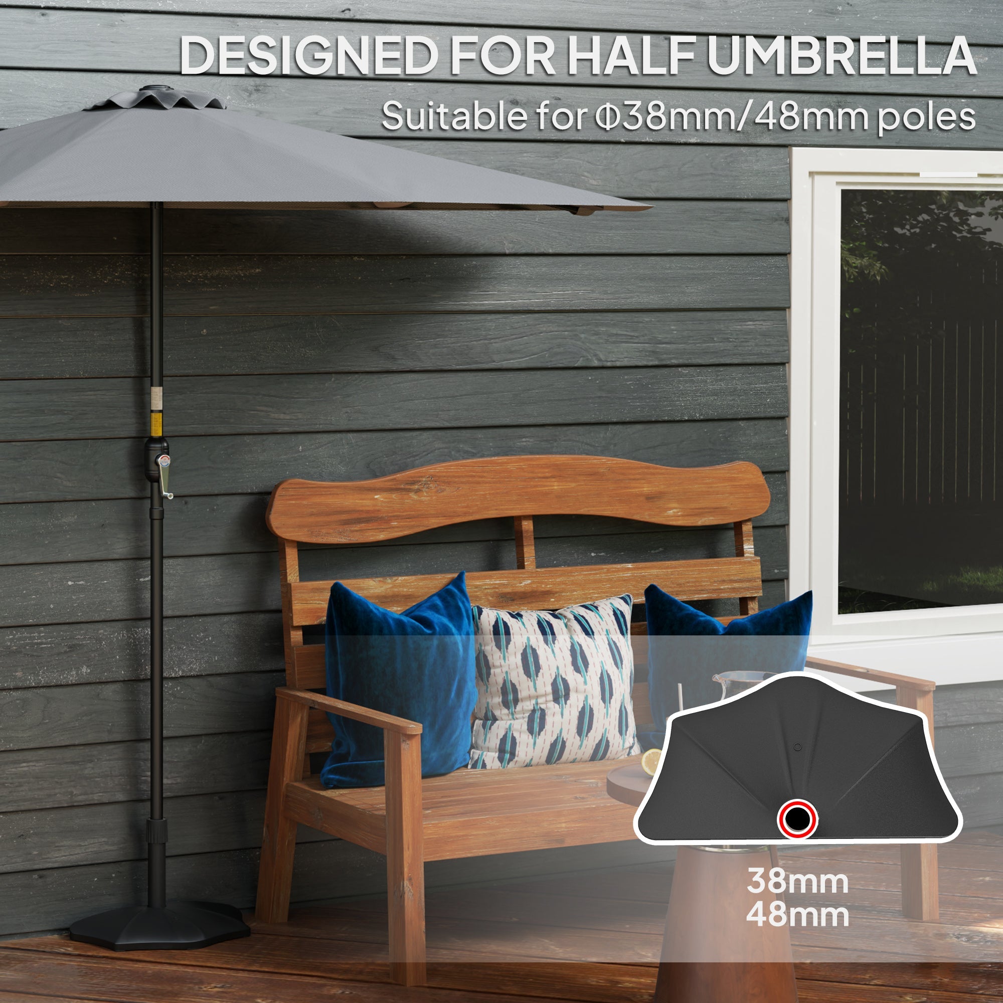 Outsunny Patio Umbrella Base, 26lbs Concrete Half Umbrella Stand, Patio Umbrella Stand for 1.5"/1.9" Umbrella Poles, Half Umbrella Base for Outdoor, Lawn, Poolside, Black 