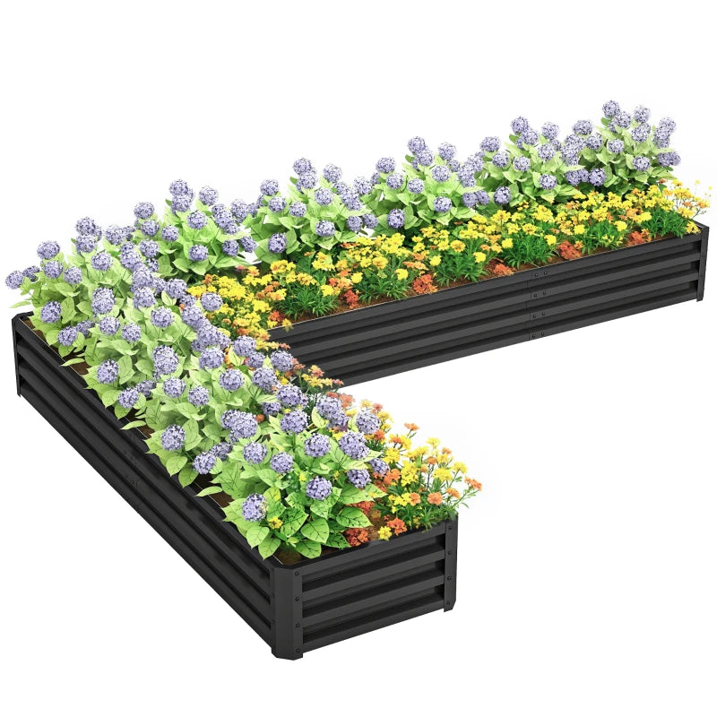 L-Shaped Raised Garden Bed, 82" x 109" x 12" Galvanized Steel Planter Box with Multi-reinforced Rods for Vegetables, Flowers and Herbs, Black
