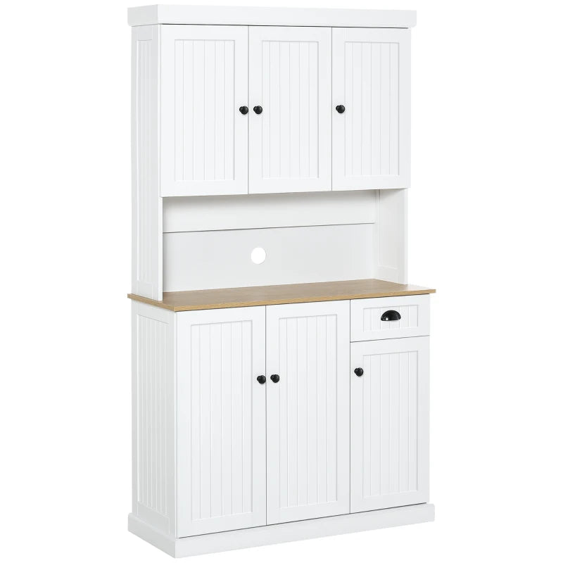 71" Kitchen Pantry Buffet with Hutch Storage Cabinet Microwave Oven Stand with Drawer, White, Oak