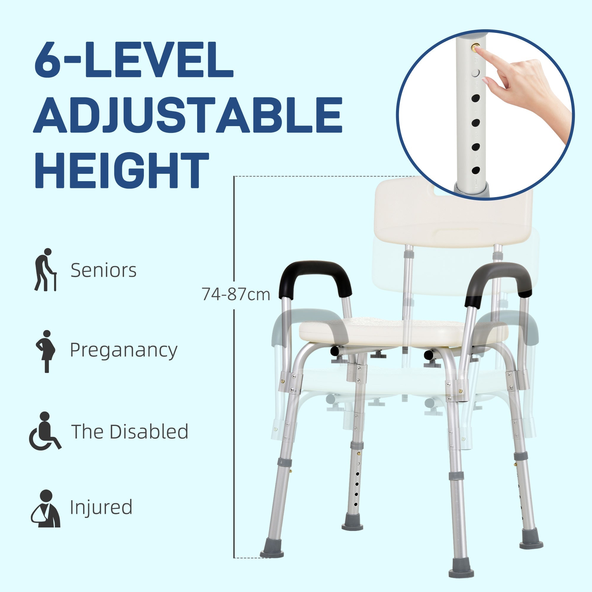 HOMCOM Medical Shower Chair Adjustable with Back Bathtub Bench Seat Padded Arms Non Slip Safety for Disabled Seniors 