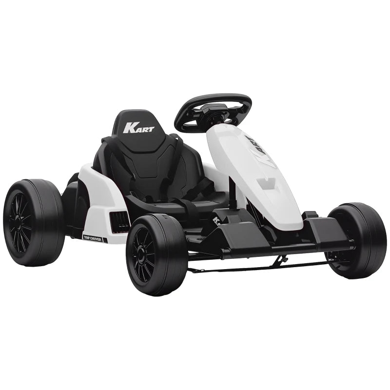 Qaba 24V Electric Go Kart with Dual 150W Motors, Adjustable Seat & 11.2MPH High Speed, Slow Start, 5-Point Harness, White