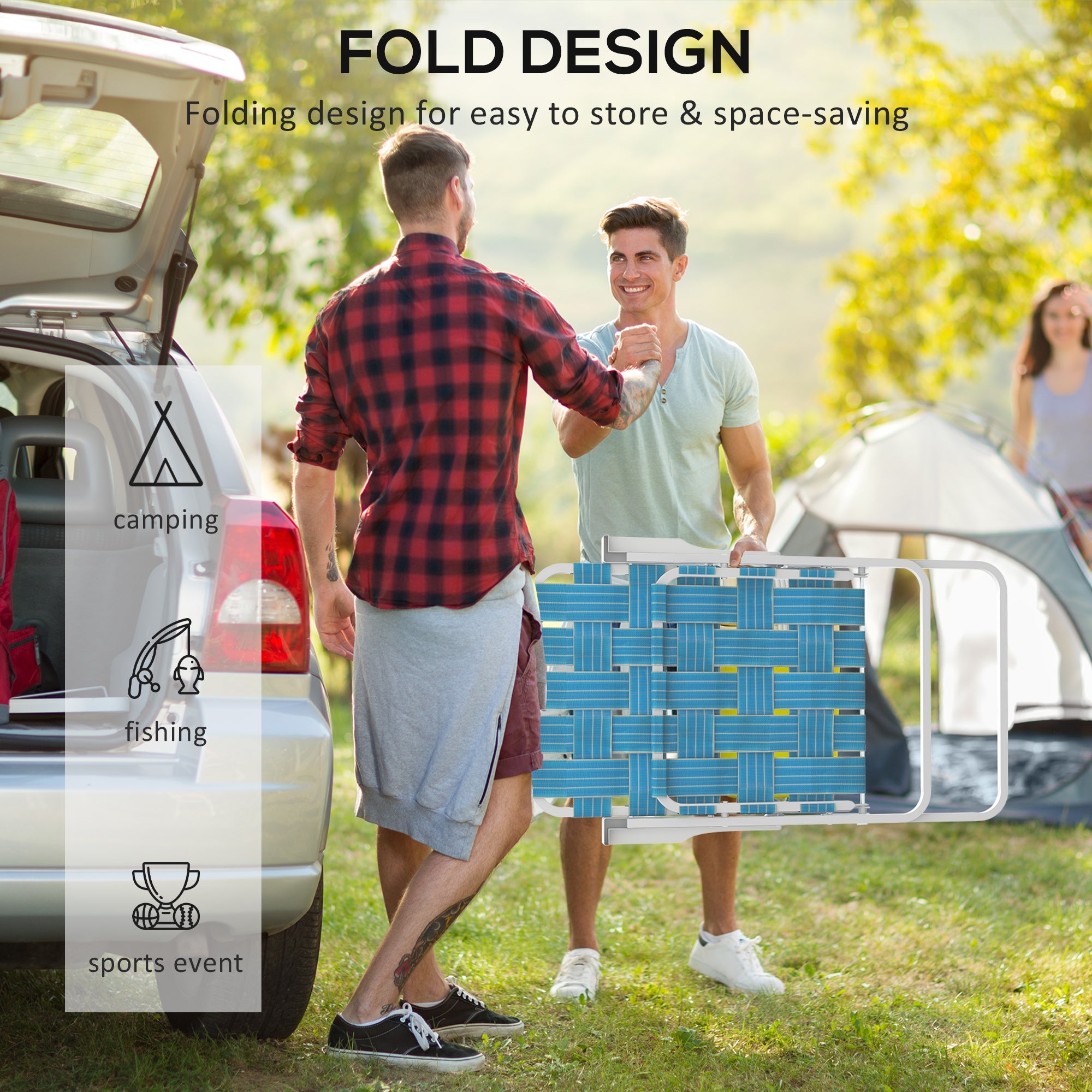Outsunny Set of 2 Folding Patio Chairs, Classic Portable Chair Set, Outside Chairs with Armrests for Camping, Garden, Pool, Beach, Backyard, Blue 