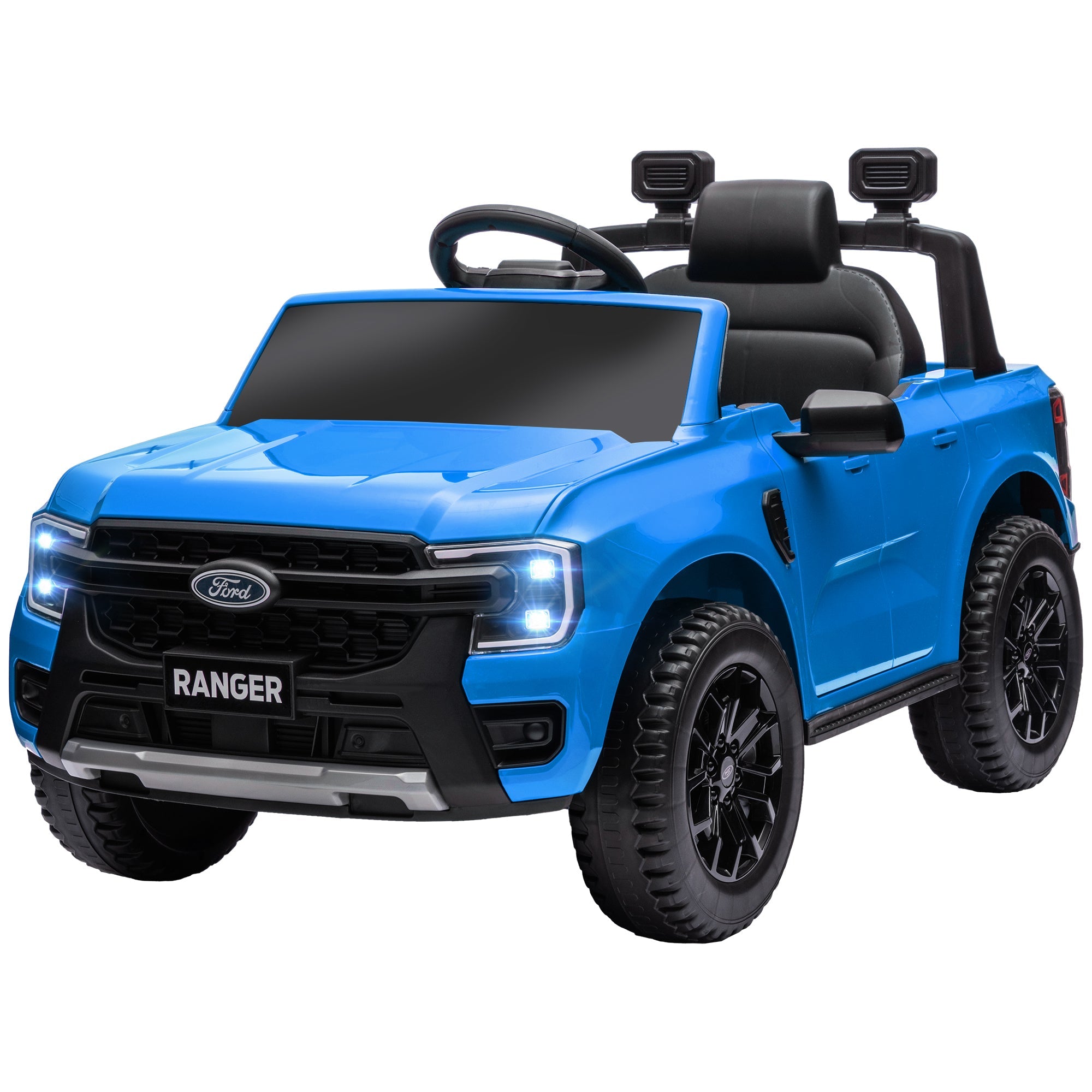Qaba Ford Ranger Licensed 12V Ride on Car Battery Powered Kids Truck w/ Rear Storage Remote, Spring Suspension, Blue 