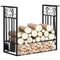 HOMCOM Vintage Firewood Log Rack Heavy Duty Wood Storage Shelf Fireplace Tools Accessories Black Metal