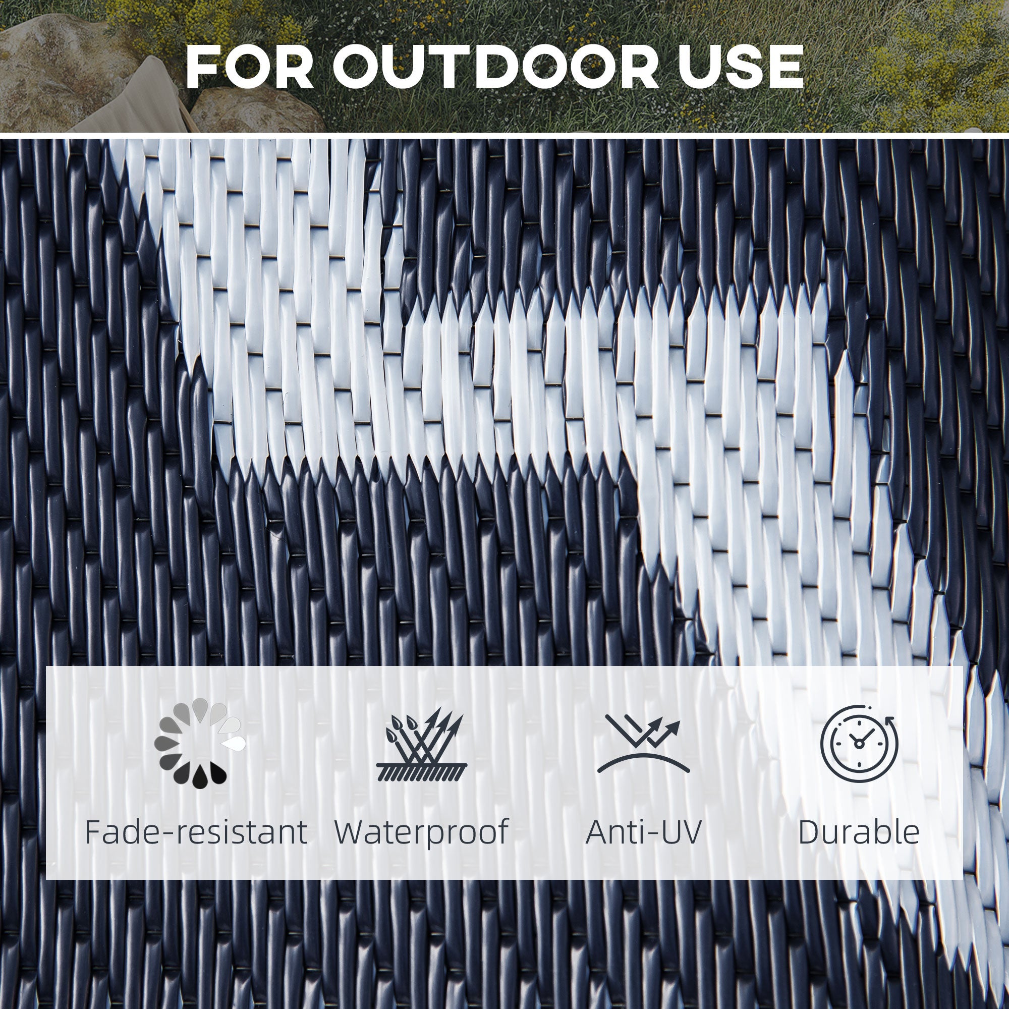 Outsunny 9'x12' Reversible RV Outdoor Rug in Dark Blue - High-Quality Patio Floor Mat for Camping, Beach & Deck 