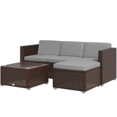 Outsunny 3-Piece Patio Dining Sets, Rattan Wicker with Glass Table & Plush Cushions for Garden & Backyard, Grey 