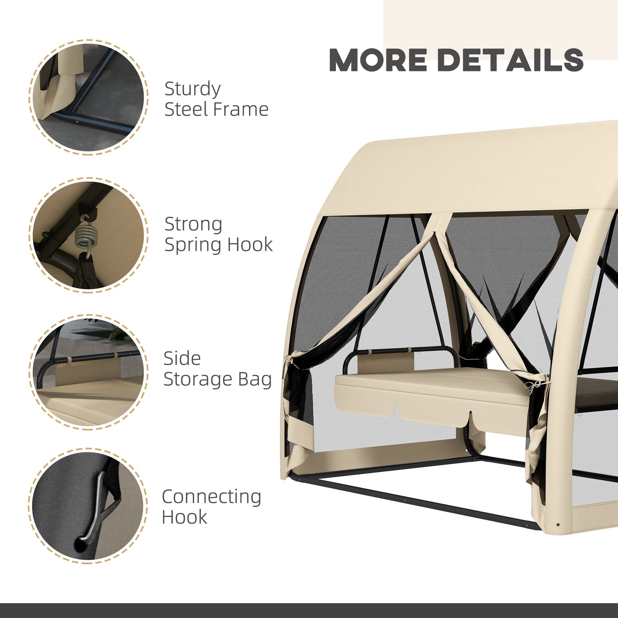 Outsunny 3-Seater Outdoor Swing Chair Chaise Lounger Bed Garden Hammock with Steel Stand, Canopy Netting Walls, Coffee 