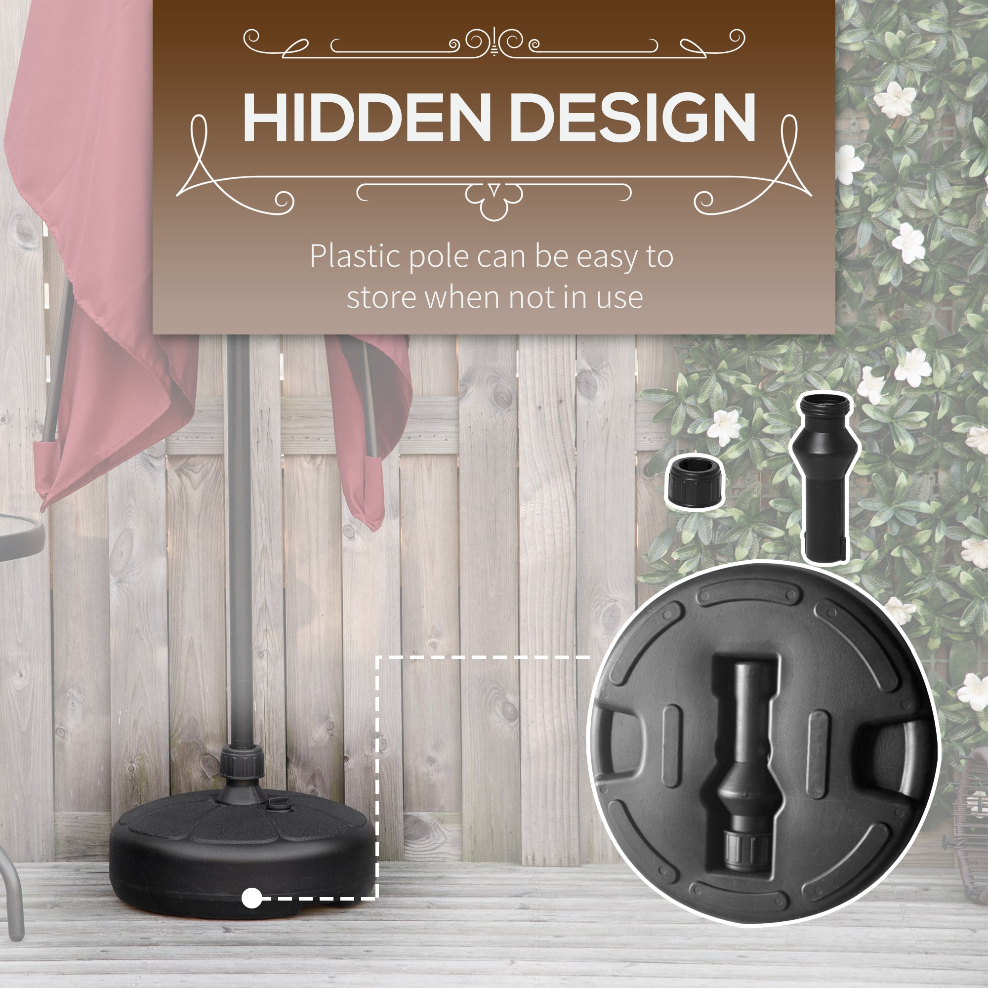 Outsunny Patio Umbrella Base, Round Umbrella Stand, Water or Sand Filled, Garden Umbrella Holder for 1.26", 1.5" Poles, Black 