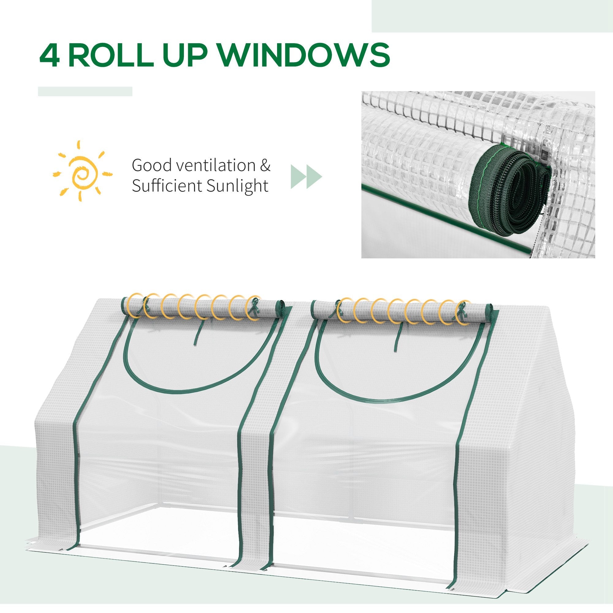 Outsunny 6' x 3' x 3' Portable Mini Greenhouse, Garden Green House Kit with 2 PE/Plastic Covers, Steel Frame and 2 Roll Up Zipper Windows, White 