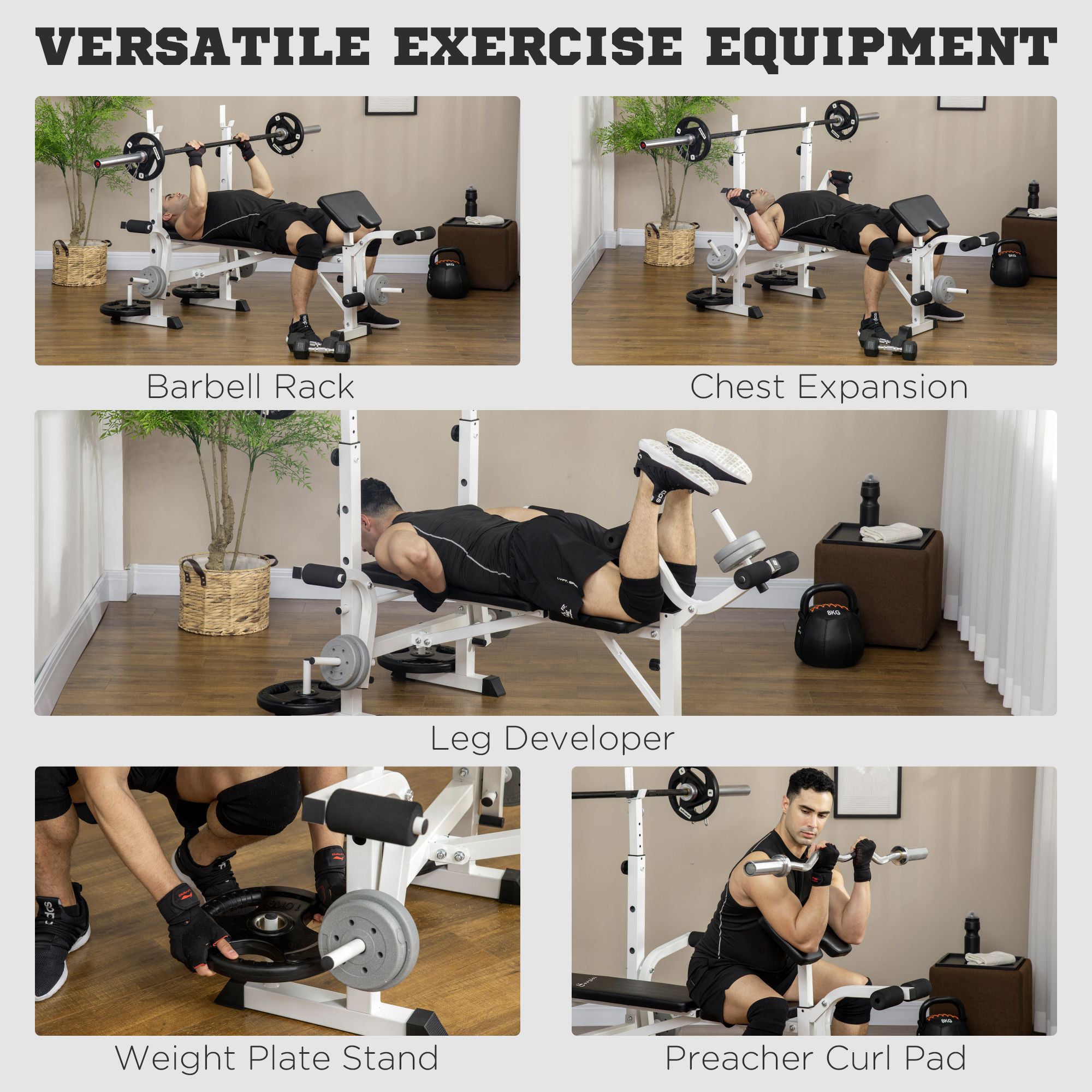 Soozier Adjustable Weight Bench Set with Squat Rack Preacher Curl Pad Leg Developer Butterfly Storage Home Gym 
