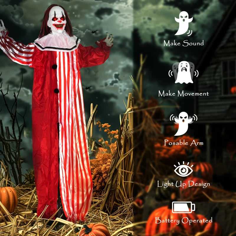 Outsunny Life-Size Halloween Animated Clown – Red Light-Up Eyes, Sound Activated, Battery Operated 