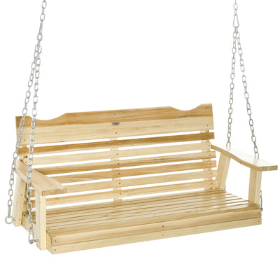 Outsunny 2-Seater Porch Swing, Patio Swing Bench with Adjustable Hanging Chains for Deck, Patio, Garden, Backyard, Natural Wood 
