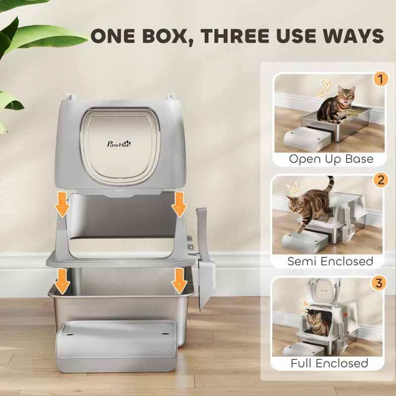XL Stainless Steel Cat Litter Box, Kitty Litter Box with Flip Cover, Pedal, Deodorizer, for Big Cats