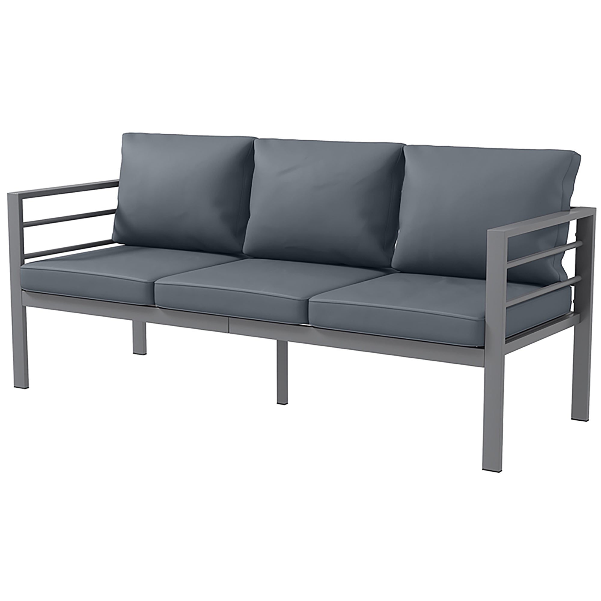 Outsunny Aluminum 3-Person Garden Sofa Outdoor Couch with Cushions Backyard Furniture Grey 