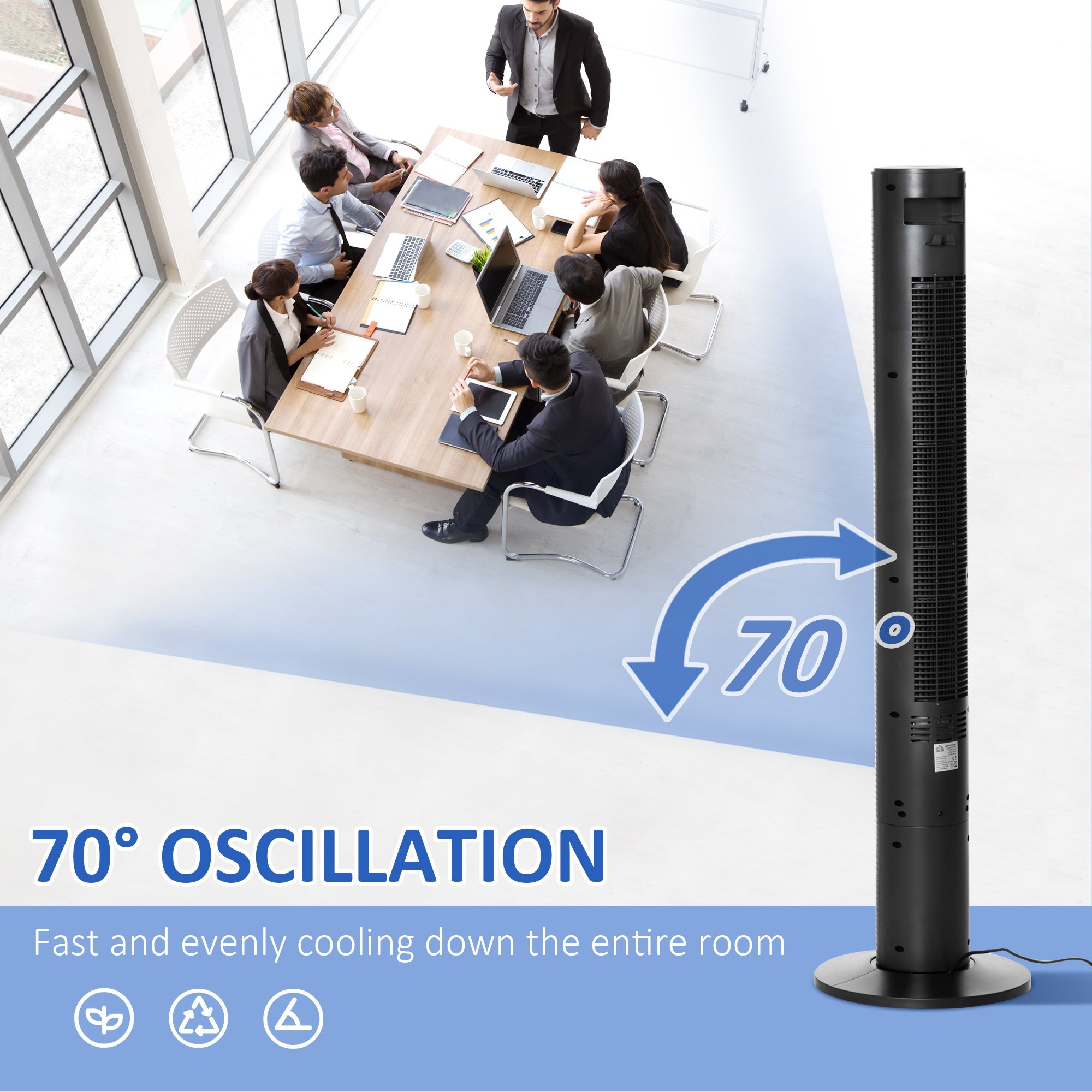 HOMCOM Tower Fan Freestanding Cooling 3 Speed Oscillating 12h Timer LED Remote Black for Home Bedroom 
