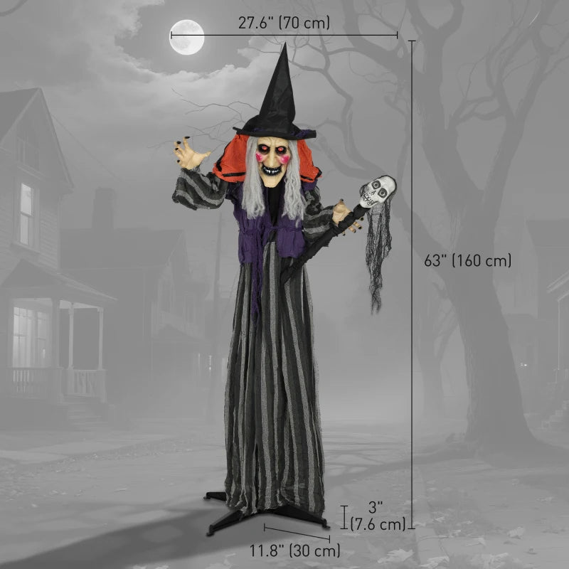 Outsunny Animatronic Standing Witch – Voice-Activated Halloween Prop with Skull Staff & Flashing Eyes 