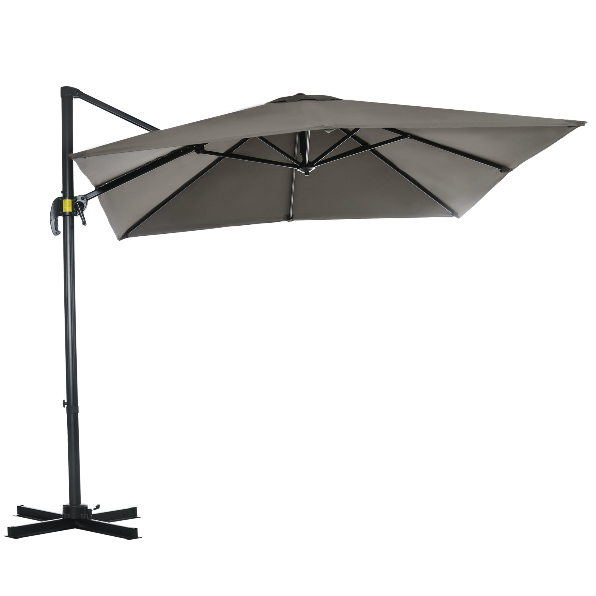 Outsunny 8' x 8' Square Patio Hanging Offset Umbrella with 360° Rotation, Aluminum Outdoor Cantilever Market Parasol, Light Grey 
