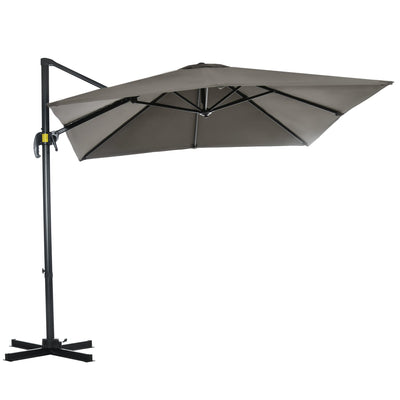 Outsunny 8' x 8' Square Patio Hanging Offset Umbrella with 360° Rotation, Aluminum Outdoor Cantilever Market Parasol, Light Grey 