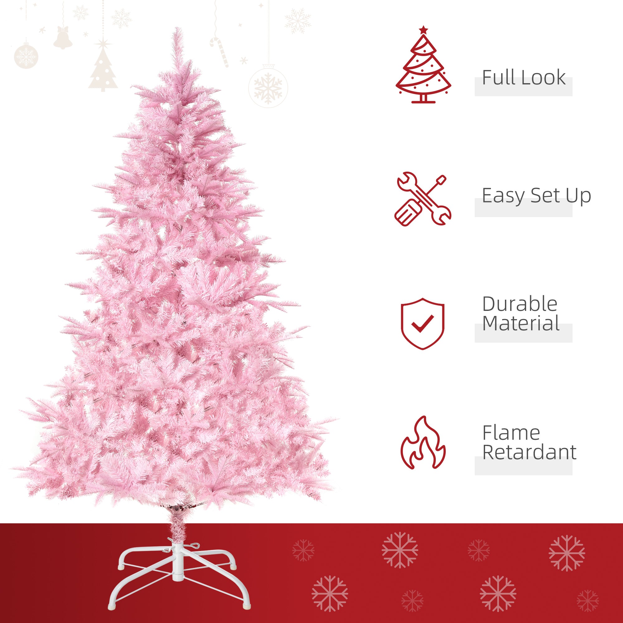HOMCOM 6FT Artificial Christmas Tree Holiday Xmas Holiday Tree Decoration with Automatic Open for Home Party, Pink 