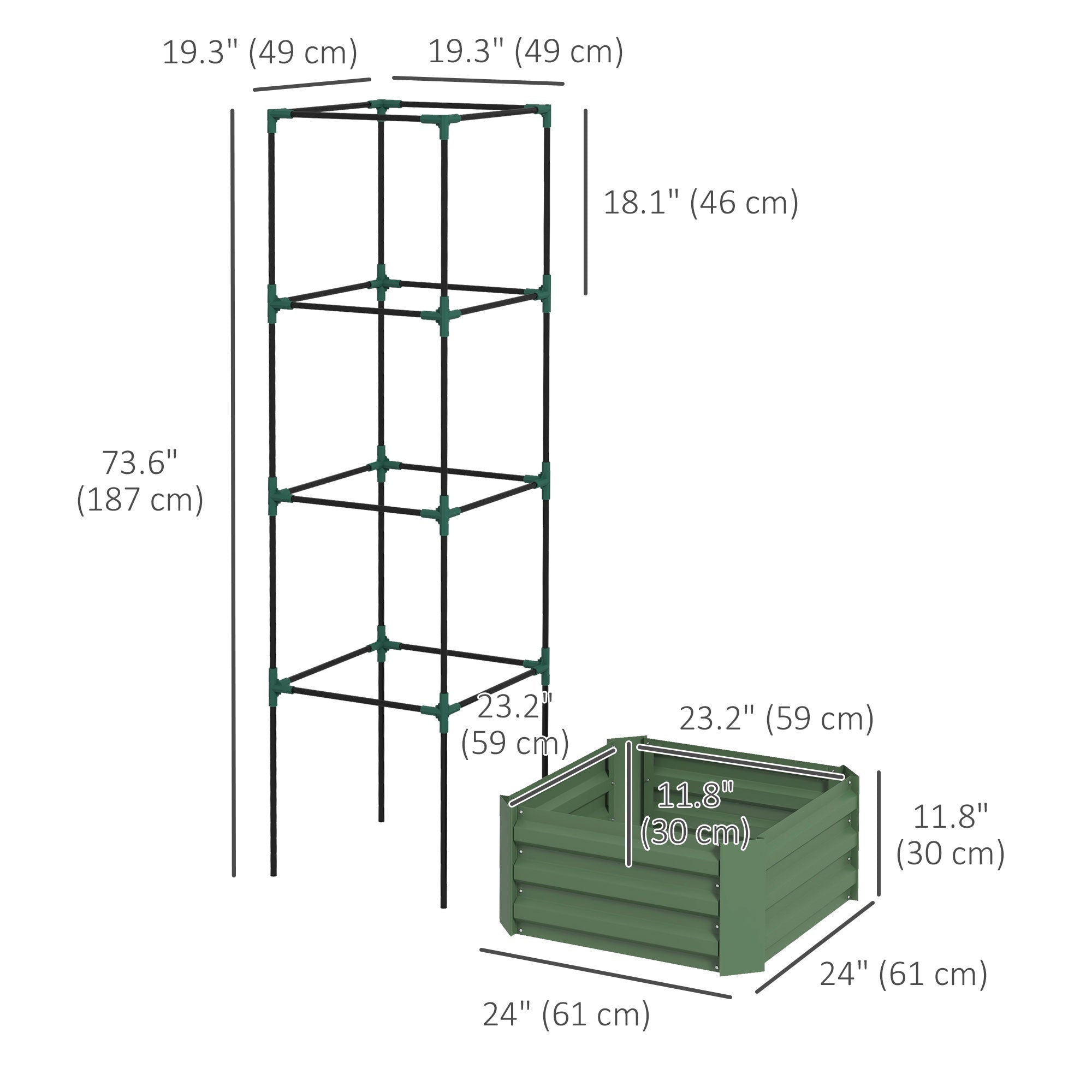 Outsunny Sturdy Galvanized Planter Box with 4-Tier Trellis for Climbing Vines Outdoor Raised Garden Bed Green 