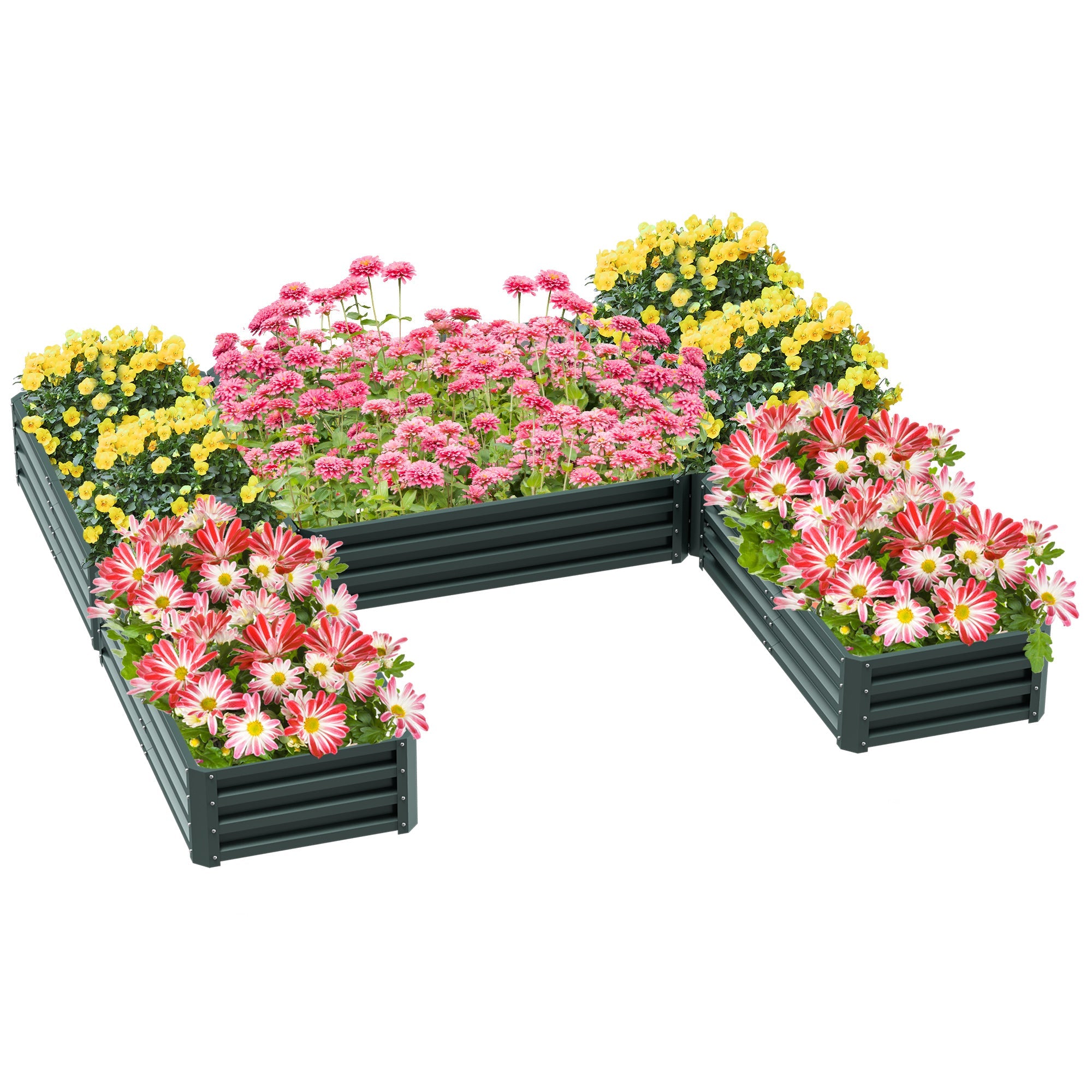 Outsunny Steel Raised Garden Bed, Set of 5 Large Box Planters for Outdoor Plants Vegetables Flowers Herbs, 8x8x1ft, Green 