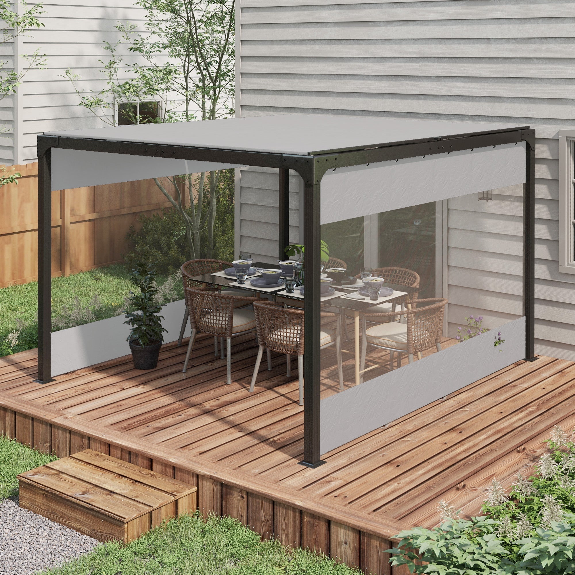 Outsunny Pergola Gazebo Curtains for 10' x 10' Pergola, 2 Pack Side Panels Replacement with Large Windows and Zipped Doors 