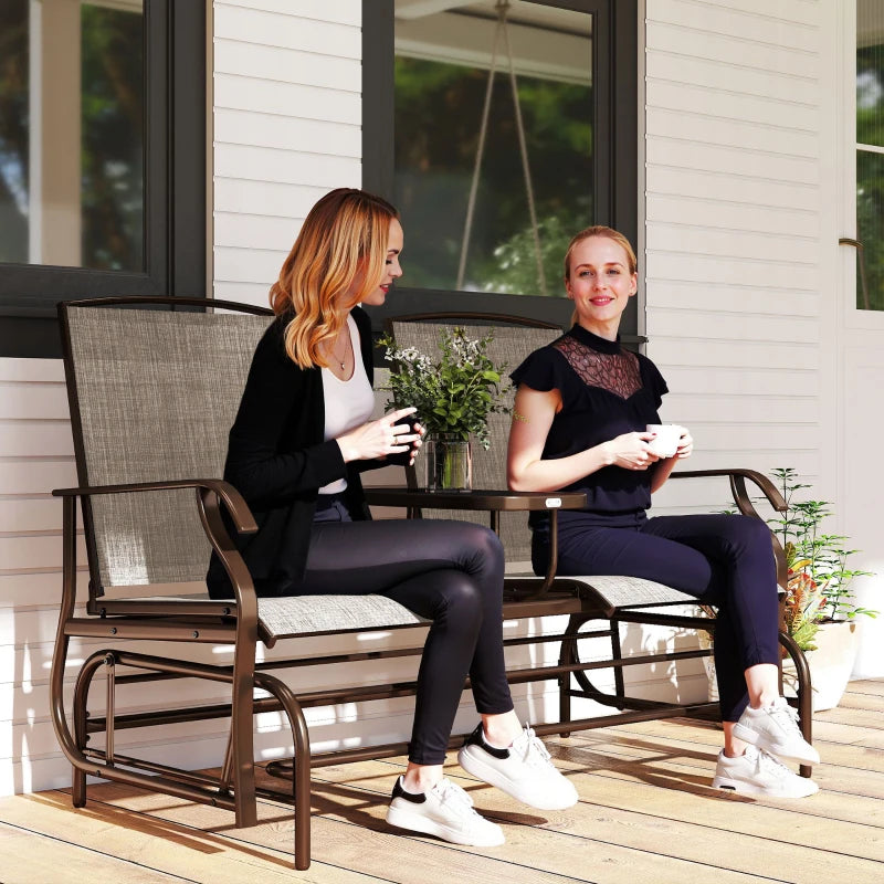 Patio Glider Rocking Chair 2 Person Outdoor Loveseat Rocker Garden Furniture Bench, Flaxen