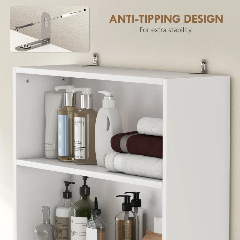 Over The Toilet Storage Cabinet, Freestanding 4-Tier Bathroom Organizer with Adjustable Shelf and 2 Doors, White