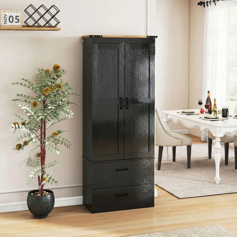 67" Tall Kitchen Pantry Storage Cabinet, Kitchen Pantry Cabinet with Doors, Drawers and Adjustable Shelves, Black