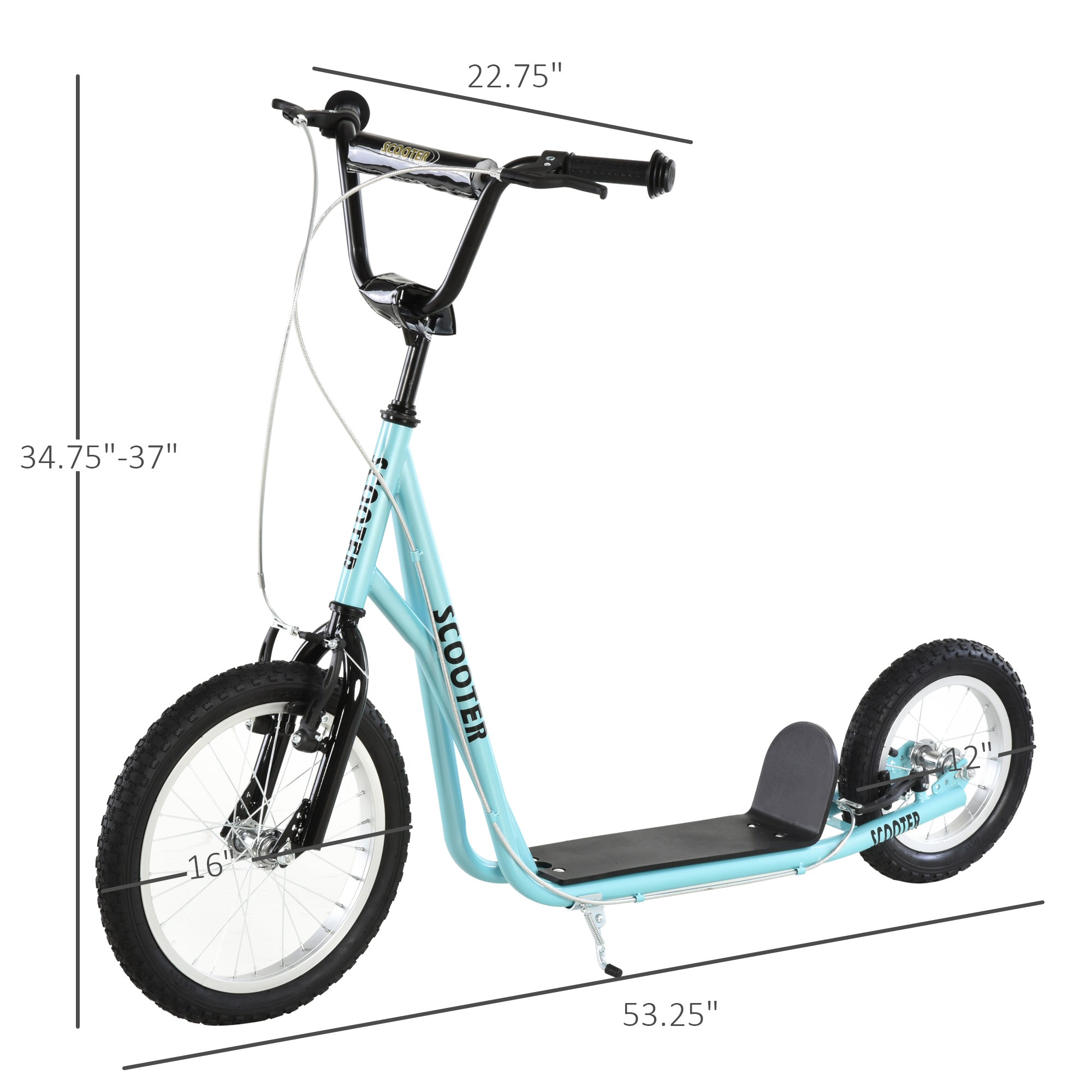 Aosom Big Wheel Scooter for Teens Youth Adjustable Handlebar with Dual Brakes Inflatable Wheels 