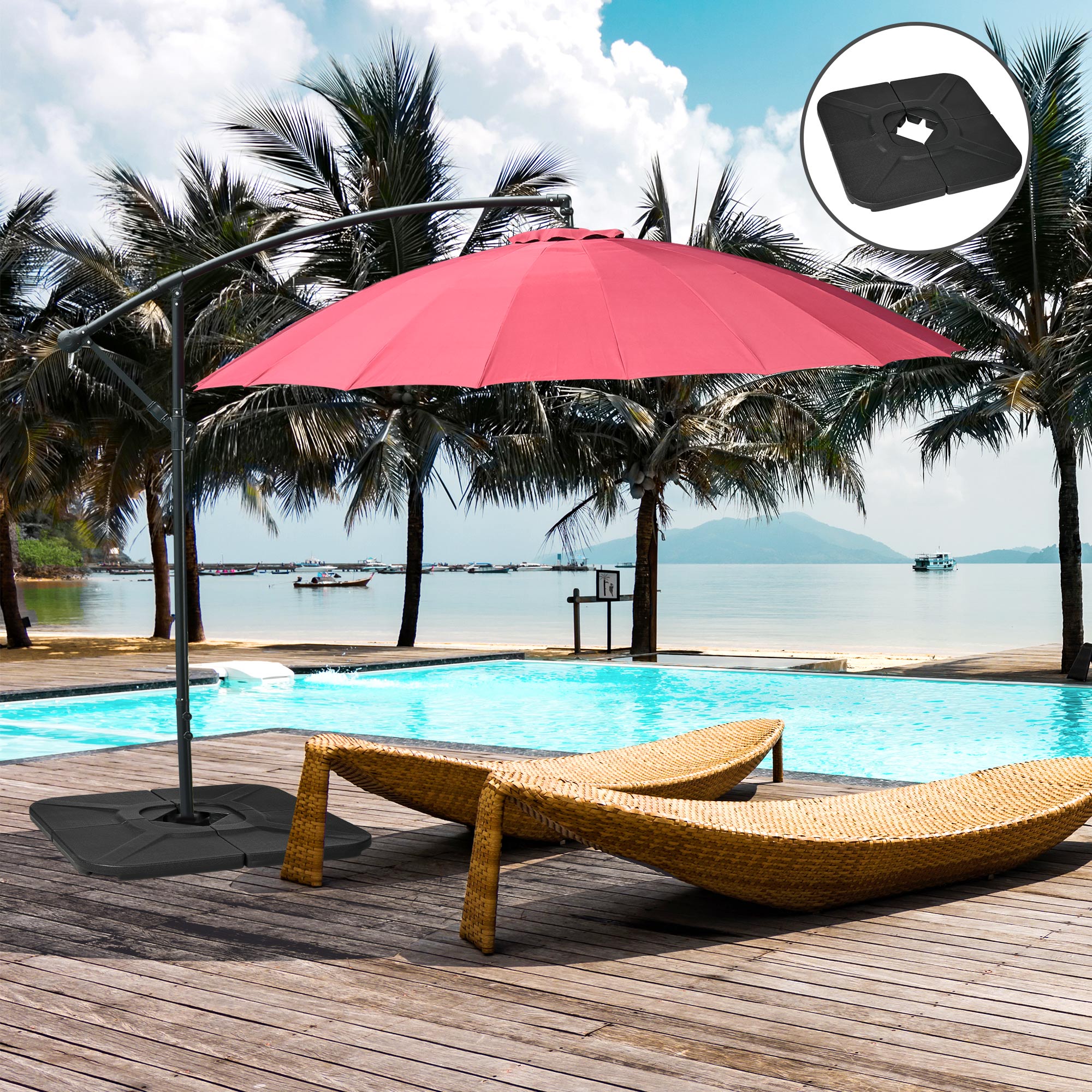 Outsunny Patio Umbrella Base Weights 4 Pieces HDPE Water Sand Filled for Cross Base Stand Black 