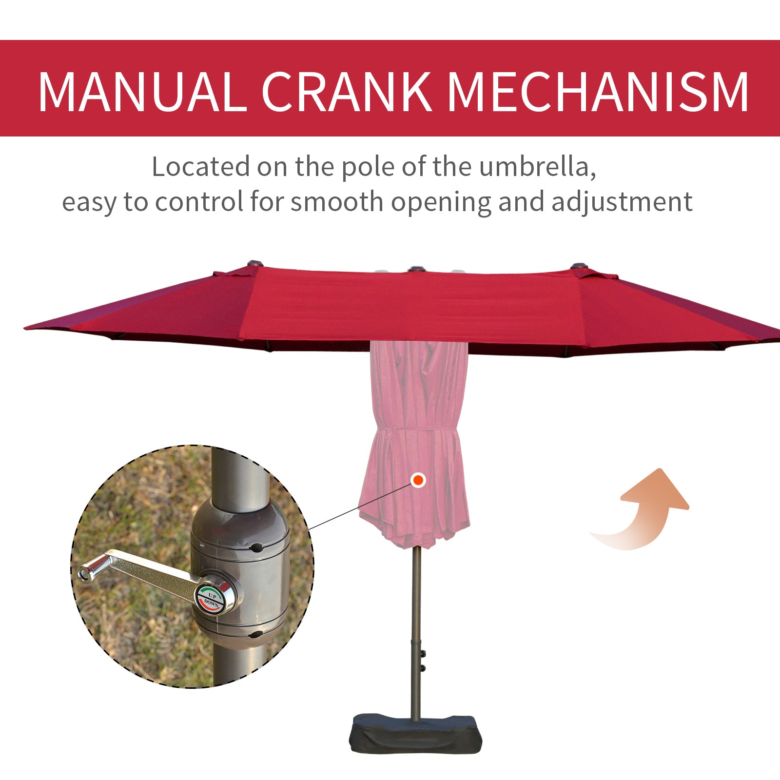 Outsunny 15' Double Canopy Patio Umbrella: Sunshade with Lift Crank, Cross Base & Sandbag, Wine Red 