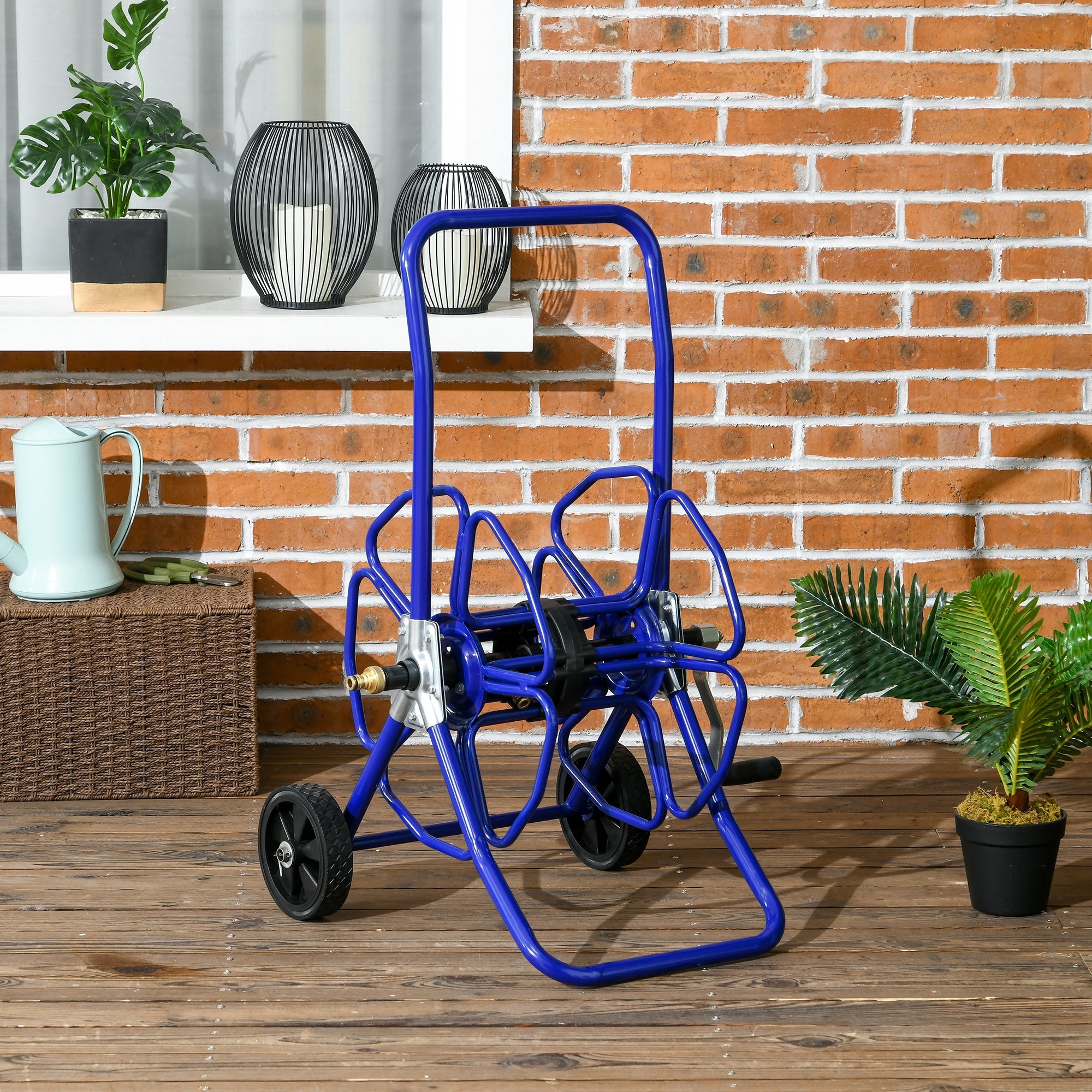 Outsunny 98 ft of 5/8" Hose Reel Cart (Hose Not Included), Garden Water Hose Carts with Wheels for Yard, Lawn, Blue 