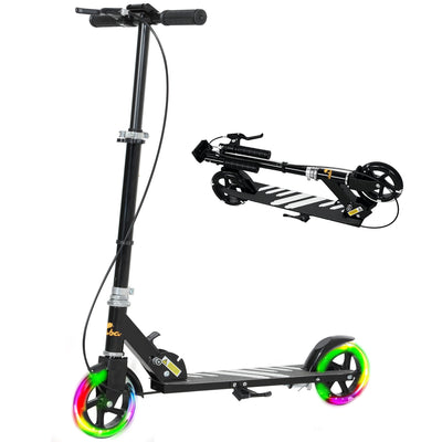 Qaba Scooter for Kids Ages 3-8 with Light Up Wheels, Adjustable Handlebar, Rear Brake & Handbrake for Girls and Boys, Black 