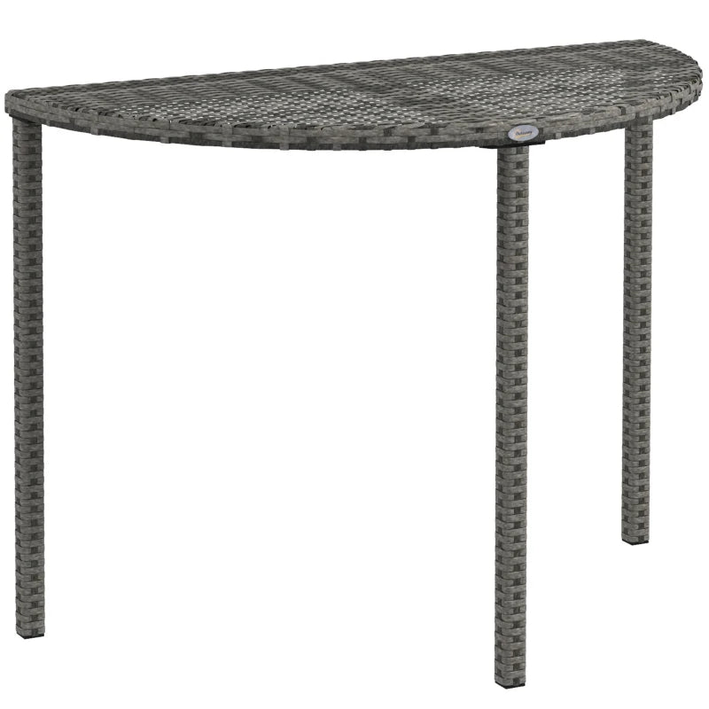 Half Round Side Table, PE Rattan Coffee Table with Metal Frame for Patio, Garden, Balcony, Grey