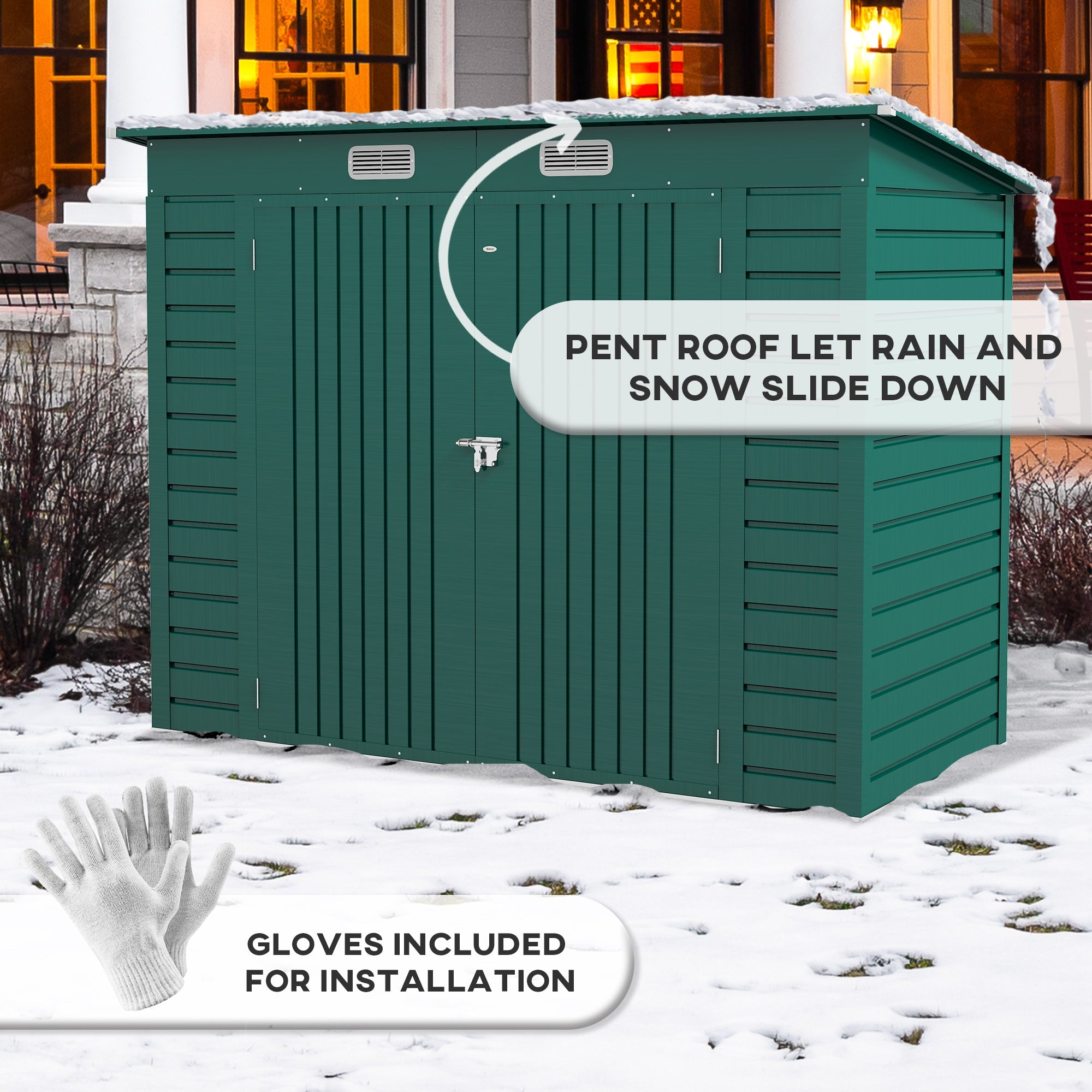 Outsunny 8 x 4FT Galvanized Garden Storage Shed, Metal Outdoor Shed with Double Doors and 2 Vents, Green 