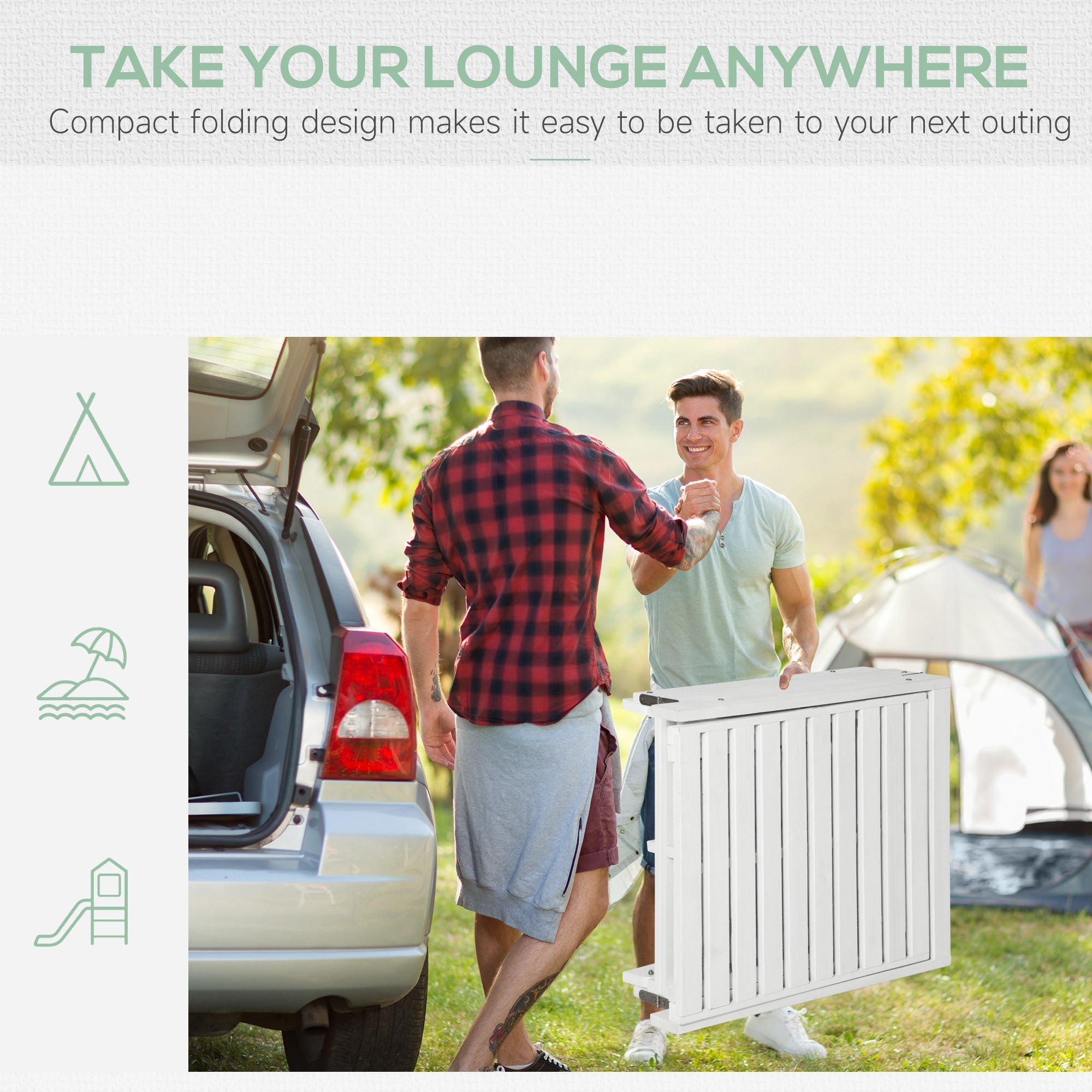 Outsunny Sun Lounger Foldable Wooden Outdoor Garden Chair with 4-Position Adjustable Back and Soft Cushion White 