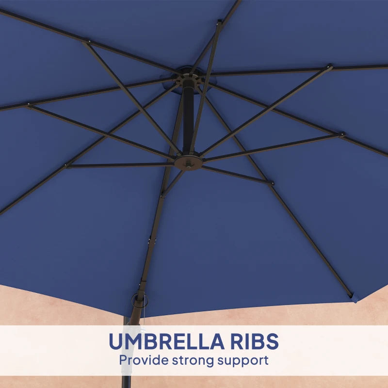 9.6 x 9.6 ft Wall Mounted Umbrella with Rotate, Patio Market Umbrella Parasol for Outdoor with Crank, Dark Blue